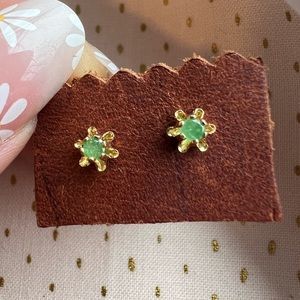 Emerald Green and Gold Dainty Stud Earrings